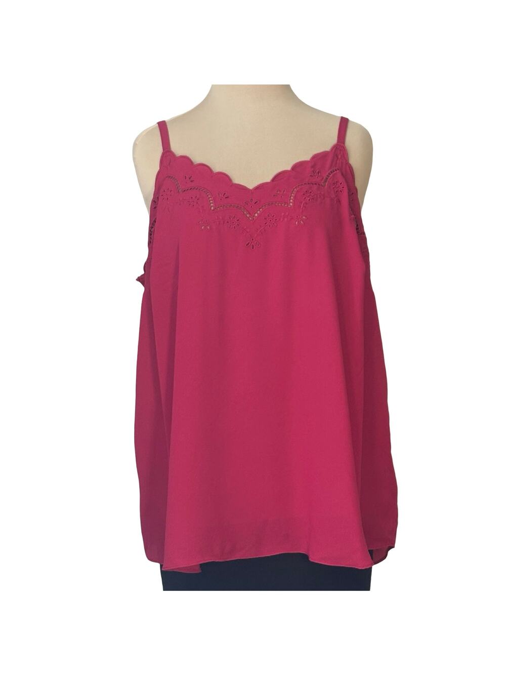 Torrid Sophie Georgette Embroidered Scalloped Cami Size 0 Large Pink Red Tank To